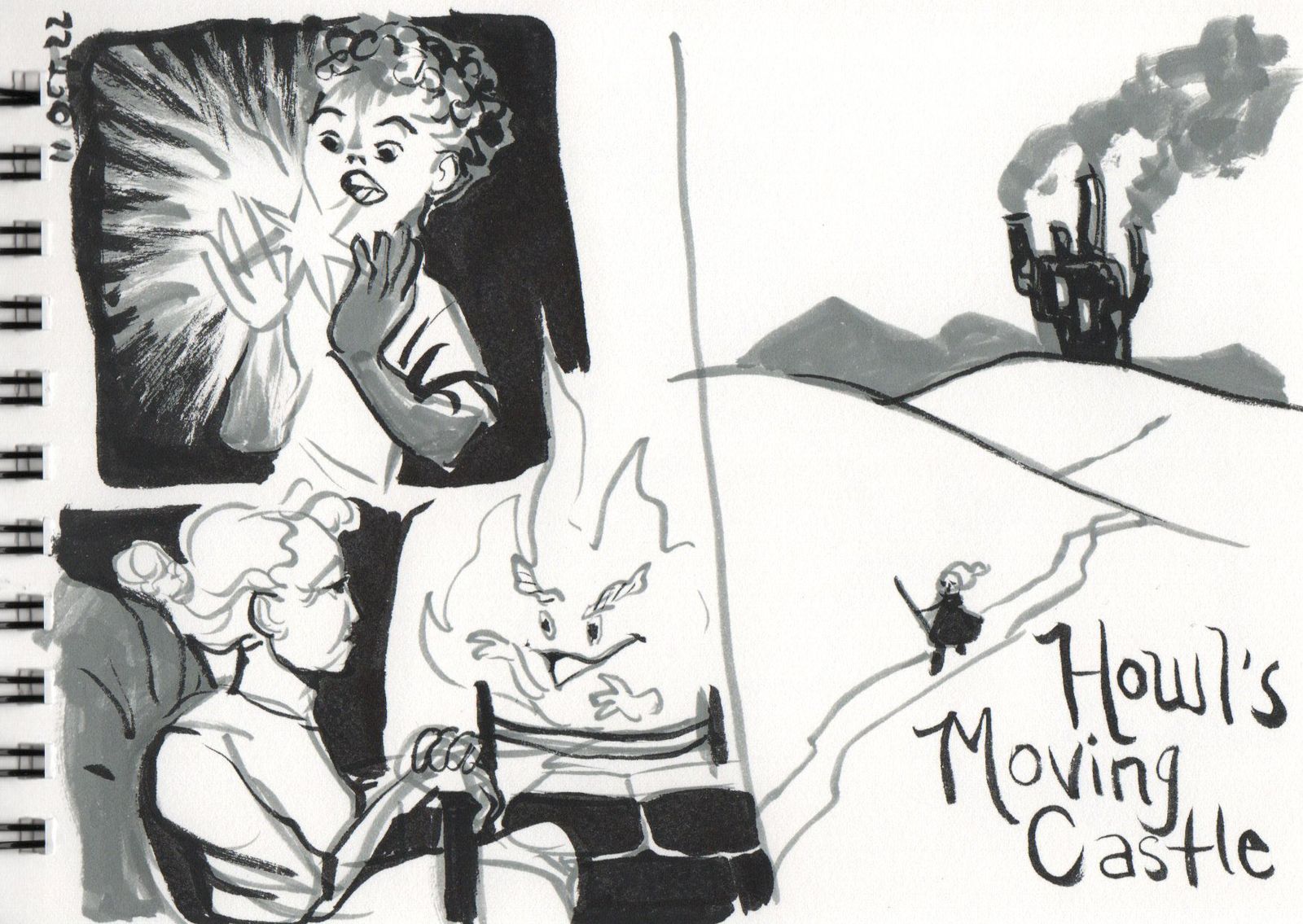 Thumbnail drawings based on Howl's Moving Castle by Diana Wynne Jones